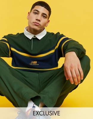 New Balance Logo Rugby Shirt In Green Exclusive To Asos In Green