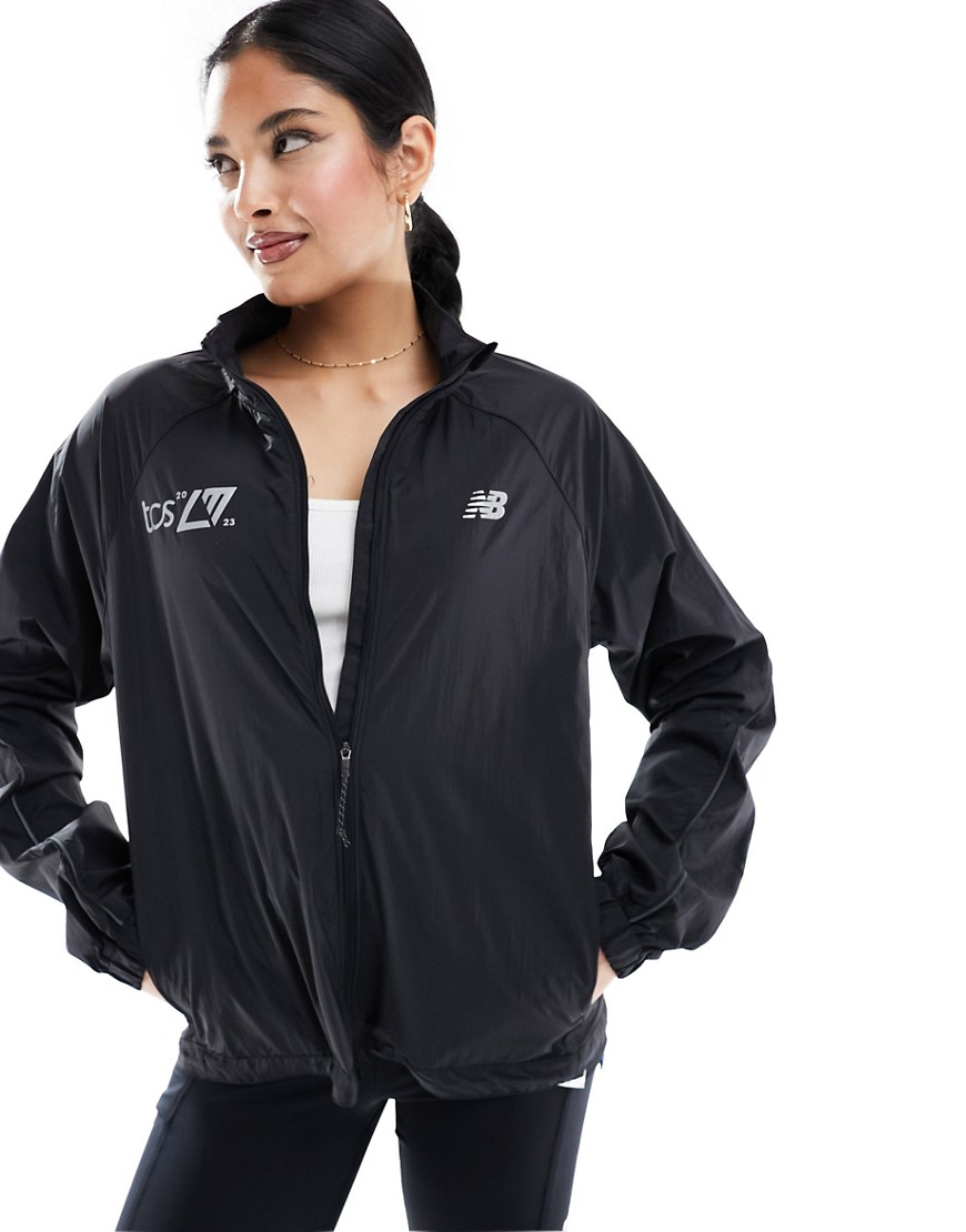 New Balance London edition impact run packable jacket in black