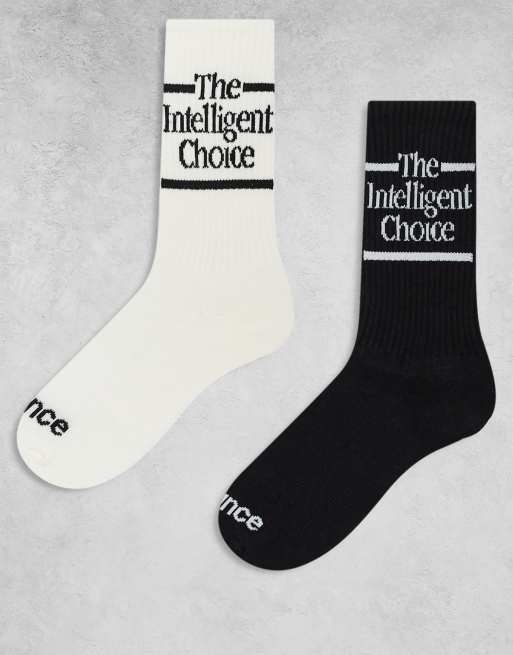New Balance - Lot de 2 paires de chaussettes à slogan - Noir et crème
