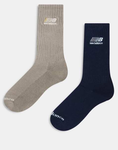 New Balance - Lot de 2 paires de chaussettes côtelées - Bleu marine et marron clair - view 1