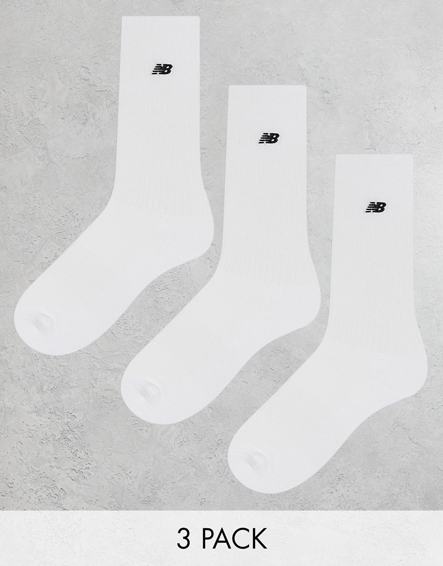 New Balance - Lot de 3 paires de chaussettes à broderie logo - Blanc