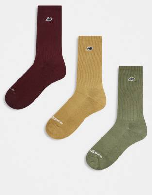 New Balance - Lot de 3 paires de chaussettes à logo brodé - Olive, bordeaux et beige-Multicolore