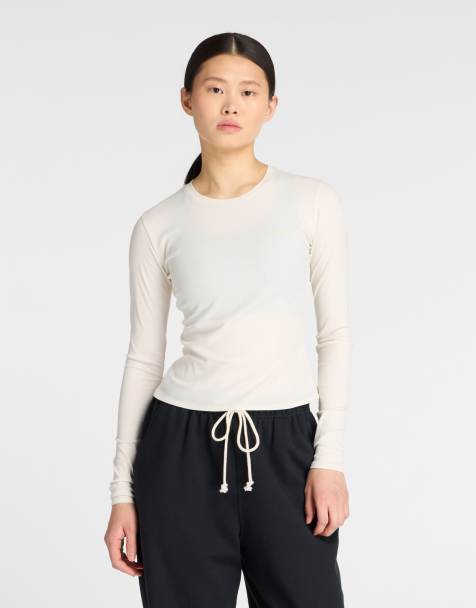 New Balance - Maglia a maniche lunghe bianca a costine - view 1