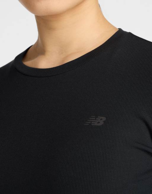 New Balance - Maglia a maniche lunghe nera a costine, 4 di 4