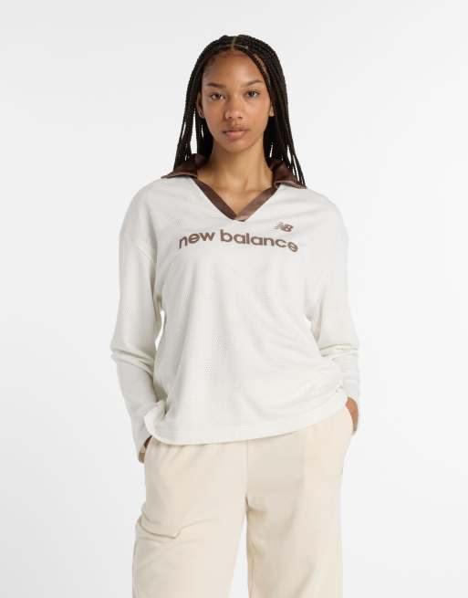 New Balance - Maglia in jersey a rete a maniche lunghe color sale marino
