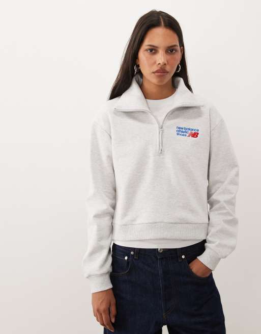New Balance maglione oversize con logo premium e mezza zip grigio, 3 di 4