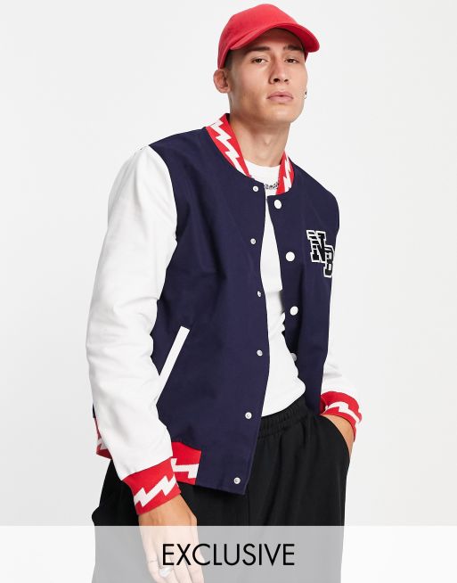 New Balance – Marinblå baseballjacka i collegestil, endast hos ASOS