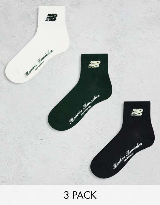 New Balance – Members' Club – Zestaw 3 par skarpetek w kolorach zielonym, czarnym i białym