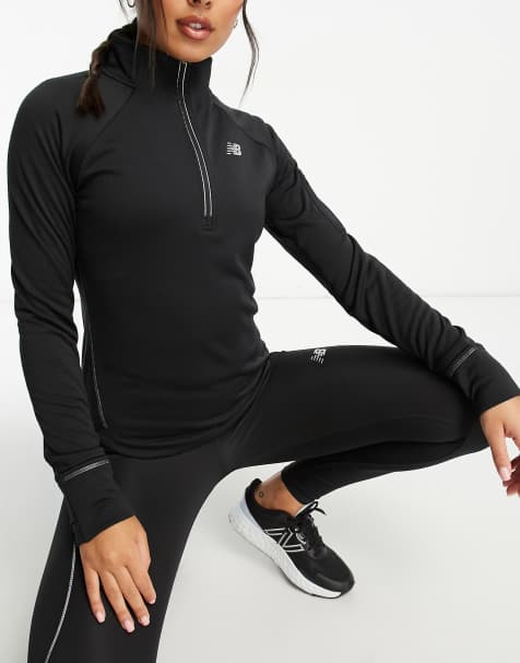 New Balance NB Heat Grid long sleeve half zip top in black - view 1
