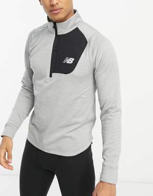 asos New Balance NB Heat Grid long sleeve half zip top in grey