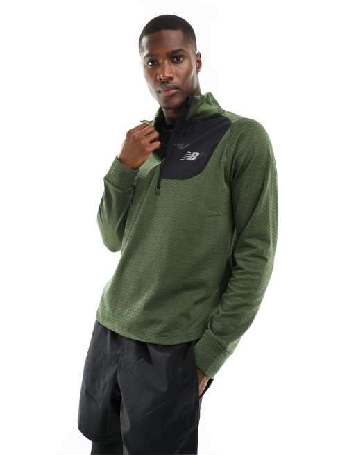 New Balance – Nb Heat Grid – Sweatshirt in Grün mit kurzem Reißverschluss
