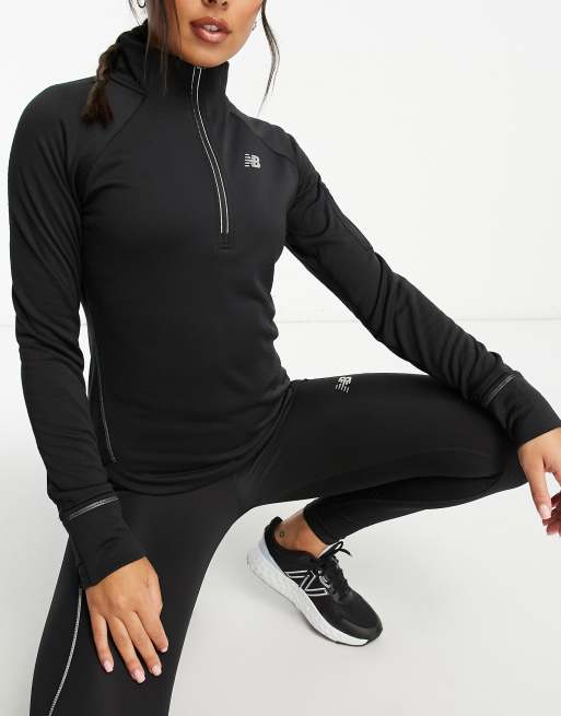 New Balance - NB Heat Grid - Top met lange mouwen en korte rits in zwart