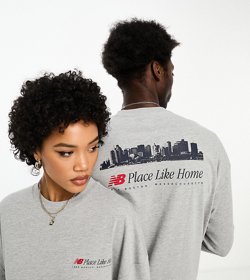 New Balance NB Place Like Home oversized unisex long sleeve t-shirt in grey marl and navy - Exclusiv