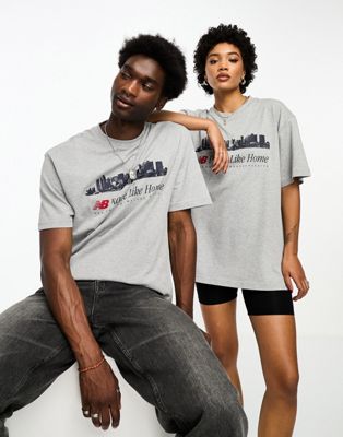New Balance NB Place Like Home oversized unisex graphic t-shirt in grey marl and navy - Exclusive to ASOS
