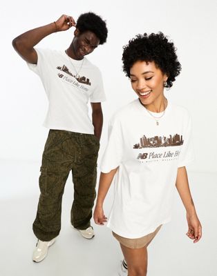 New Balance Nb Place Like Home Oversized Unisex T-shirt In Off White And Brown - Exclusive To Asos-neutral