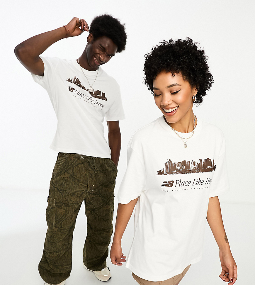 New Balance NB Place Like Home oversized unisex t-shirt in off white and brown - Exclusive to ASOS-N