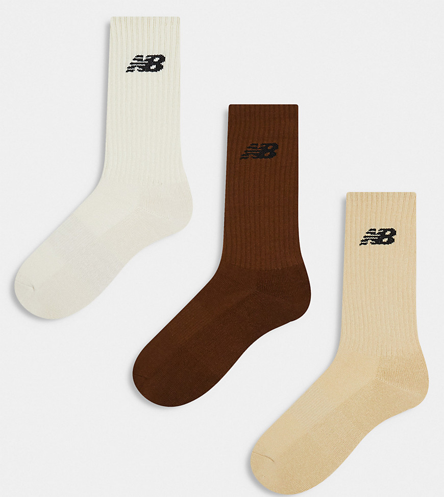 New Balance neutral 3 pack ankle socks in beige, tan and brown-Multi