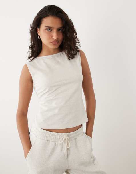 New Balance open-back fitted tank top in off-white - view 1