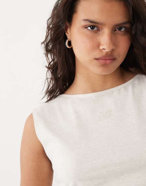 New Balance open-back fitted tank top in off-white, 3 of 4