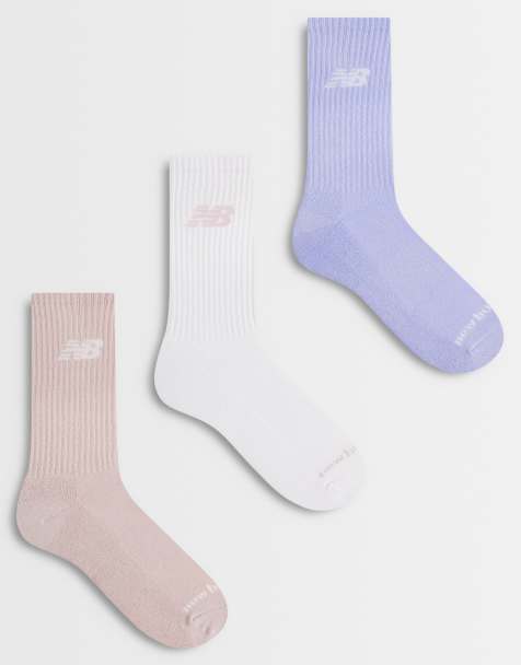 New Balance - pack de 3 calcetines de caña media de temporada para uso diario en morado, rosa y blanco - view 1