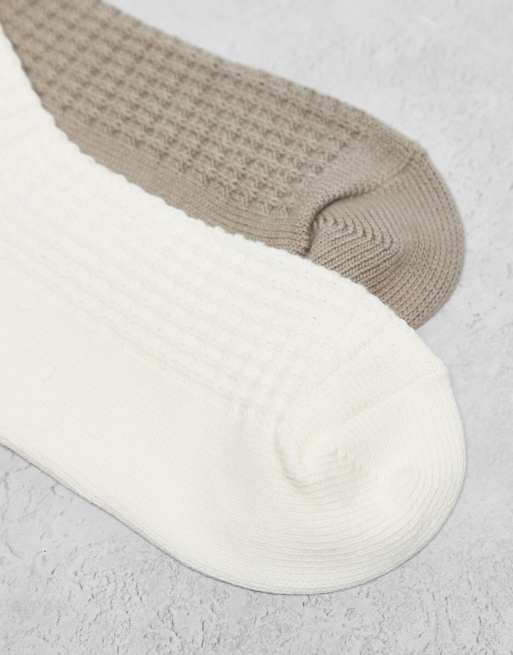 New Balance - Pakke med 2 par ankelsokker med vaffelstruktur i cremehvid/beige, 3 af 3