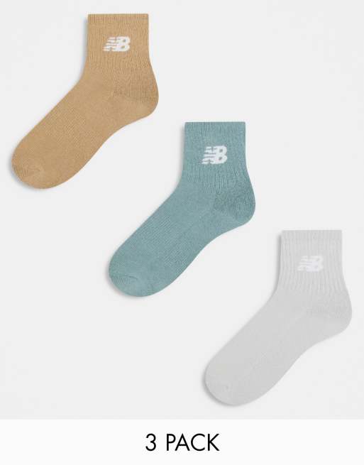 New Balance - Pakke med 3 par ribstrikkede sokker i grøn, grå og brun