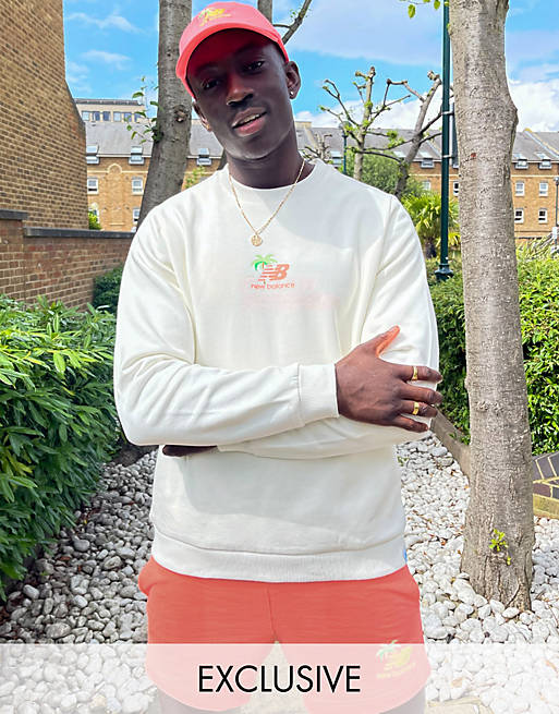 New Balance palm tree sweatshirt in off white - exclusive to ASOS