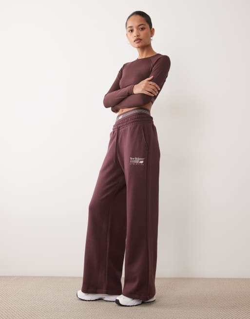 New Balance pantaloni Trackside in pile, colore cherry leather, 1 di 5