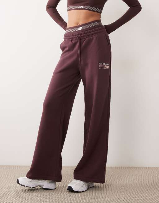 New Balance pantaloni Trackside in pile, colore cherry leather, 3 di 5