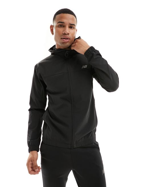 New Balance performance full zip woven jacket in black | ASOS