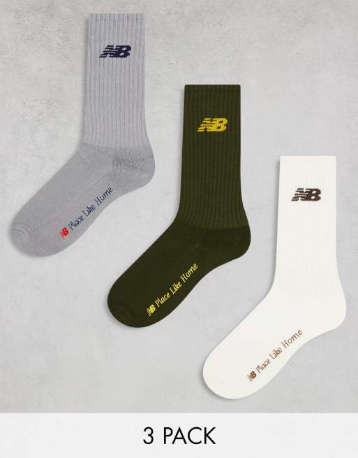 New Balance – Place Like Home – Zestaw 3 par skarpetek w kolorach białym, szarym i khaki