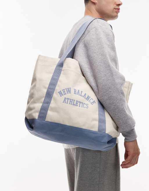 New Balance – Płócienna torba typu tote w kolorach złamanej bieli i niebieskim