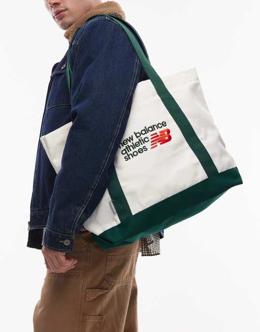 New Balance – Płócienna torba typu tote w kolorze złamanej bieli i zielonym