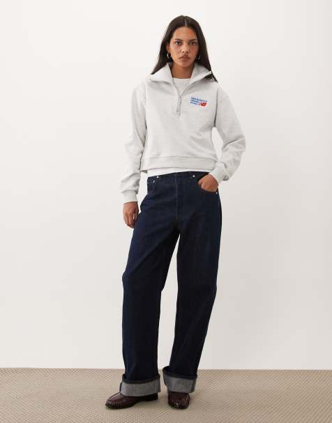 New Balance premium oversized logo half zip jumper in grey - view 1