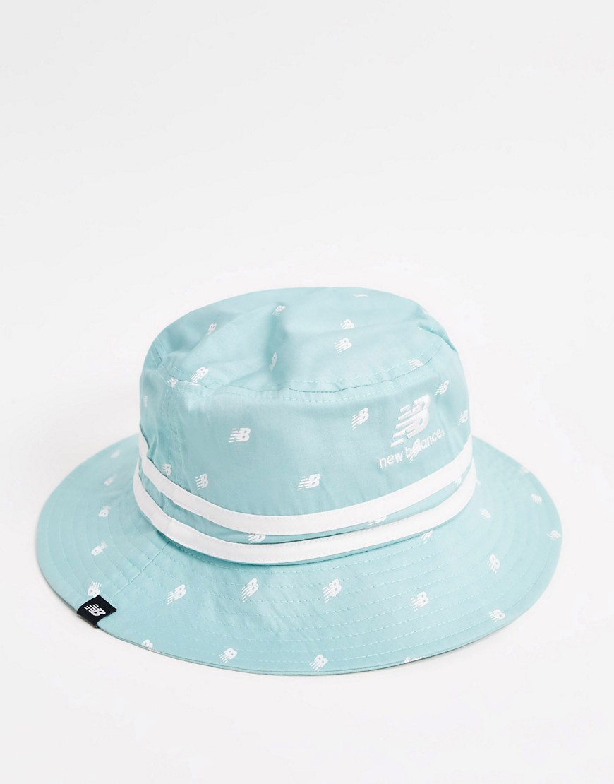 New Balance printed logo bucket hat in drizzle-Blue