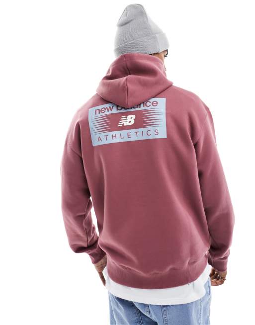 New Balance Mens Pink Long Sleeve Logo Relaxed Fit Pullover Hoodie Size XL  XXL 