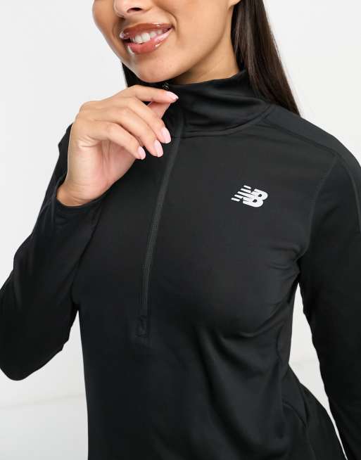 New Balance quarter zip long sleeve top in black