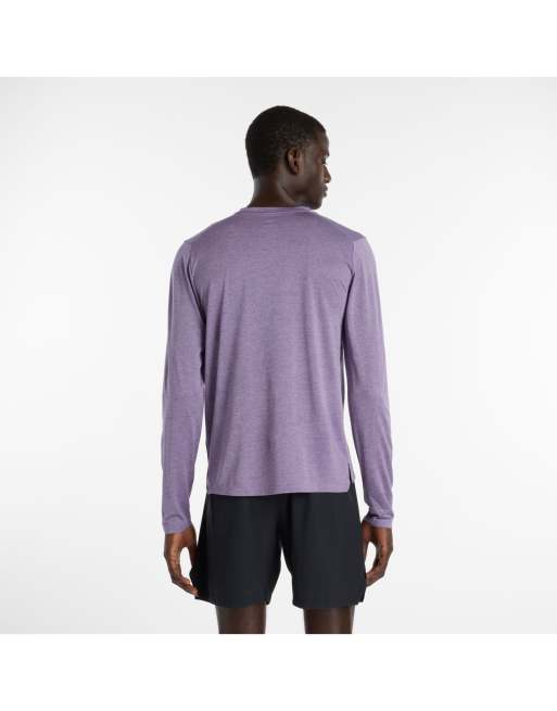 New Balance - RC - Camiseta violeta jaspeado básica de manga larga, 3 de 4