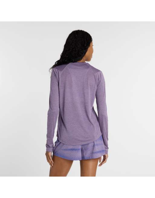 New Balance - Rc Essential - Top a maniche lunghe viola candito mélange, 3 di 4