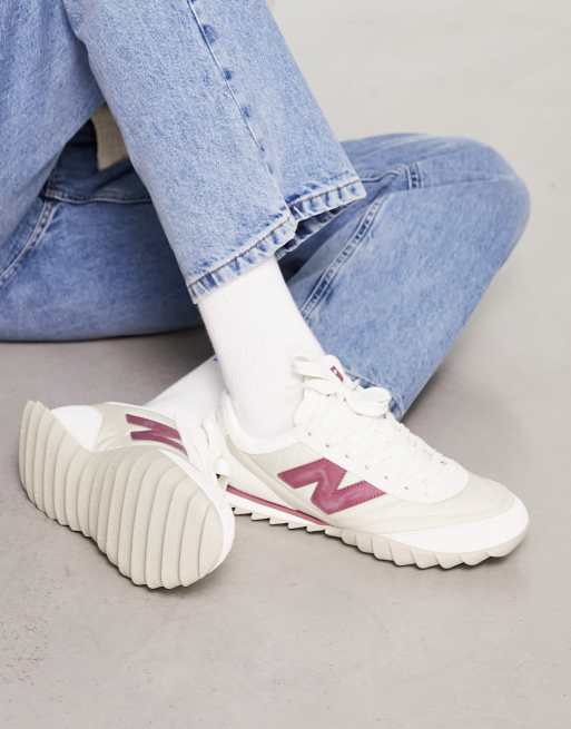 New Balance RC30 trainers in off white and burgundy, 2 of 4