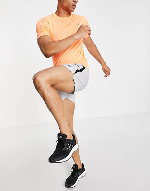 New Balance Running Accelerate 5inch shorts in stone exclusive to ASOS
