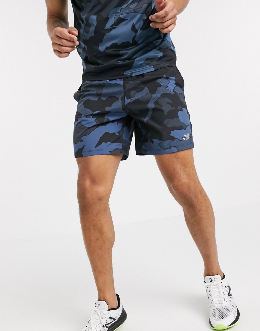 New Balance Running accelerate 7 inch shorts in grey camo