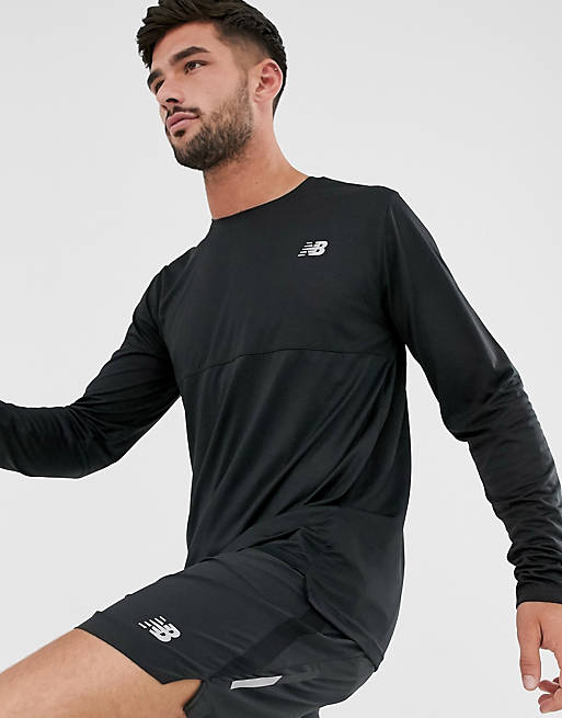 New Balance Running accelerate colour block long sleeve top in black | ASOS