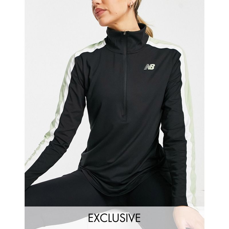 Activewear Top New Balance - Running Accelerate - Top colorblock nero con zip corta - In esclusiva per ASOS