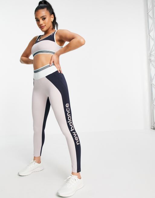 New Balance Running Achiever retro remix leggings in lilac and navy colour block , 4 of 4