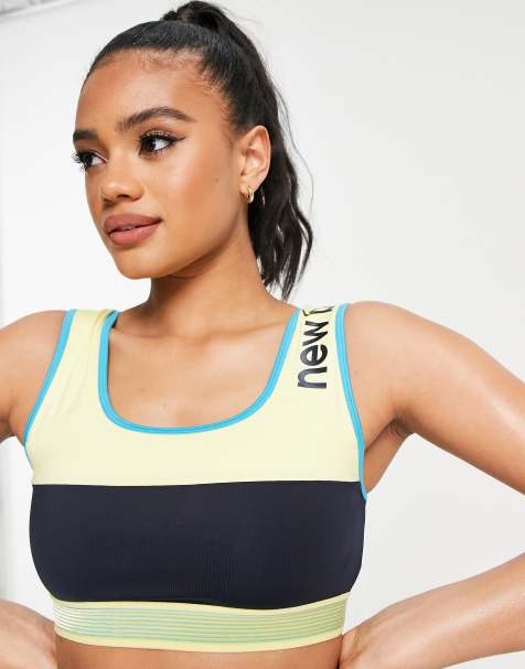 New Balance Running Achiever retro remix light support long line sports bra in yellow - view 1