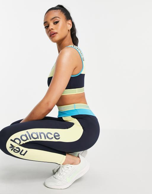 New Balance Running Achiever retro remix light support long line sports bra in yellow, 4 of 4