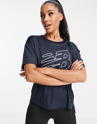 Tops imprimés New Balance - Running Achiever - T-shirt en résille avec grand logo - Noir