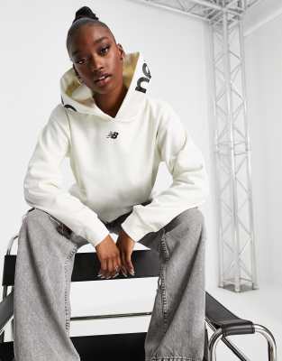 New Balance New Balance Running cropped hoodie in off white