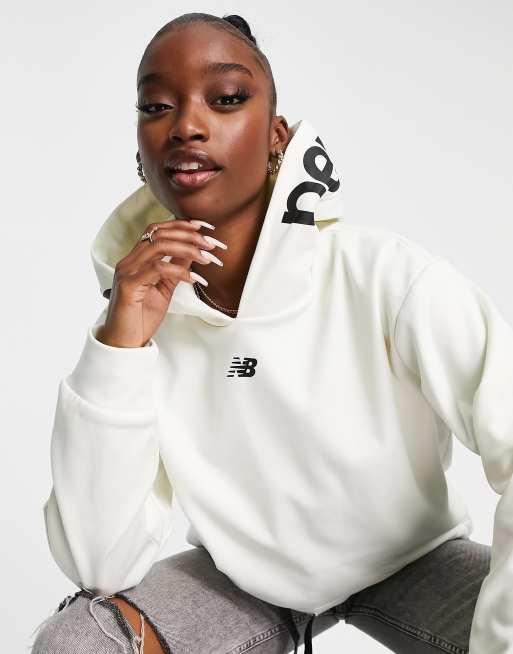 New Balance Running cropped hoodie in off white